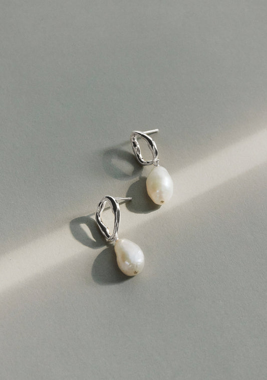 Cielo Pearl Drop Earrings - Silver