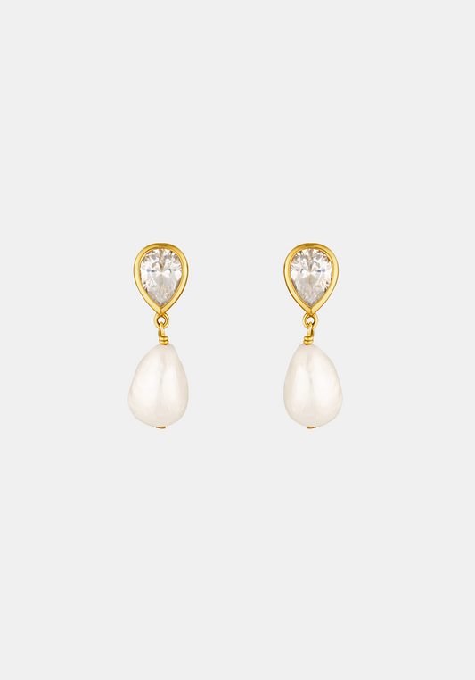 Eros Pear & Pearl Earrings - Gold