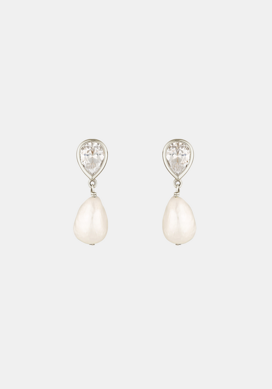 Eros Pear & Pearl Earrings - Silver