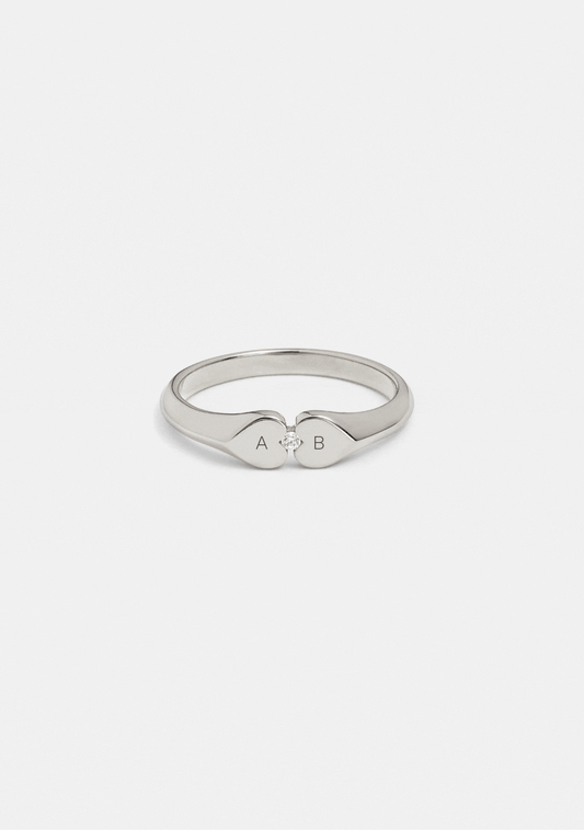 Heart Connection Signet Ring - Silver