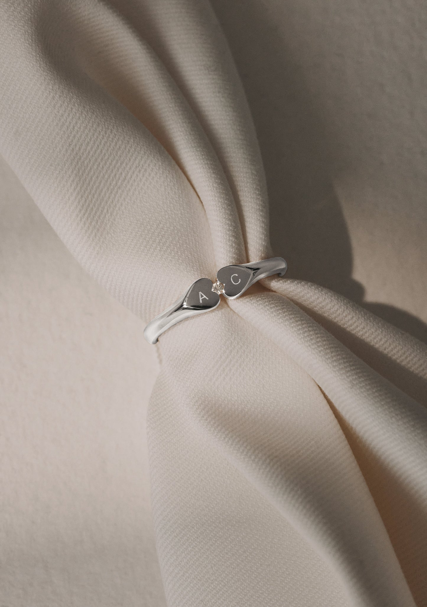 Heart Connection Signet Ring - Silver