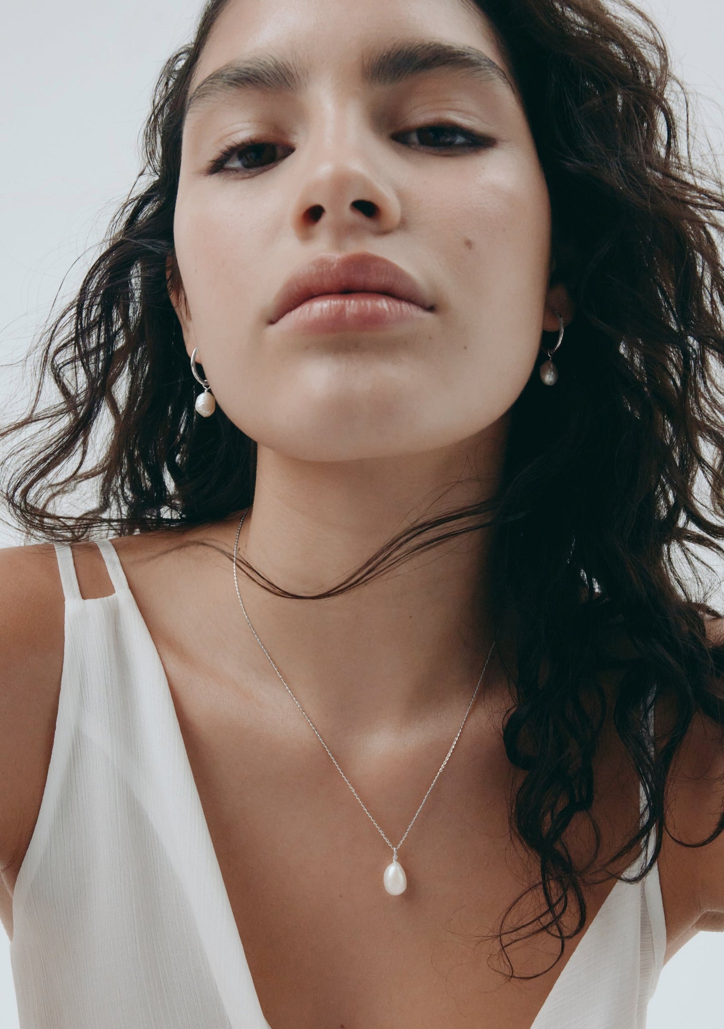 Mini Keshi Pearl Hoops - Silver