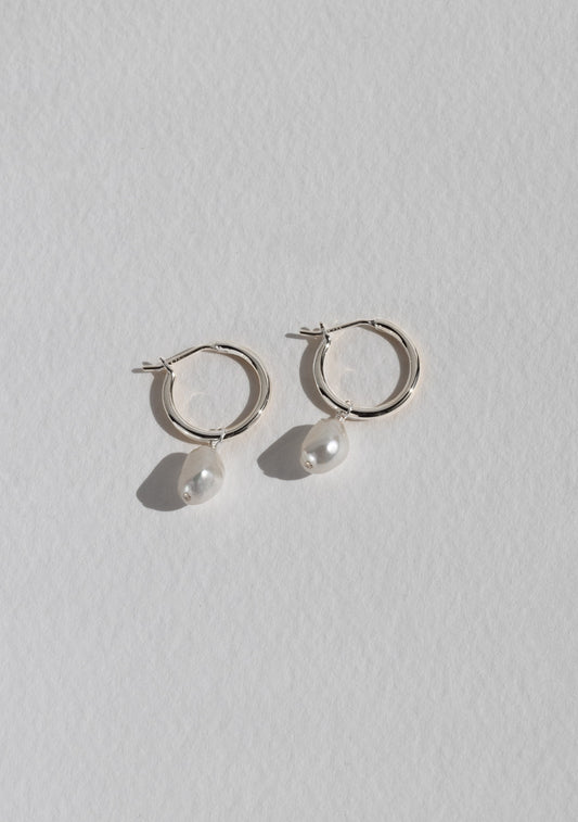 Mini Keshi Pearl Hoops - Silver