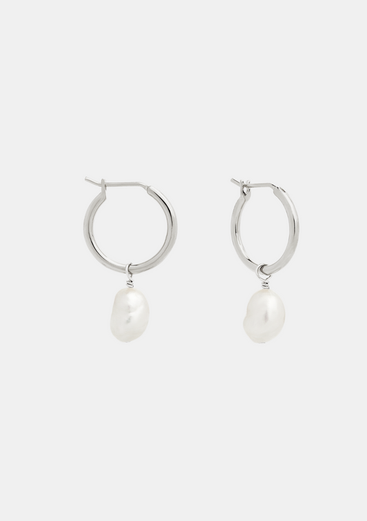 Mini Keshi Pearl Hoops - Silver