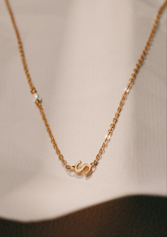 Pearl Letter Necklace - Gold