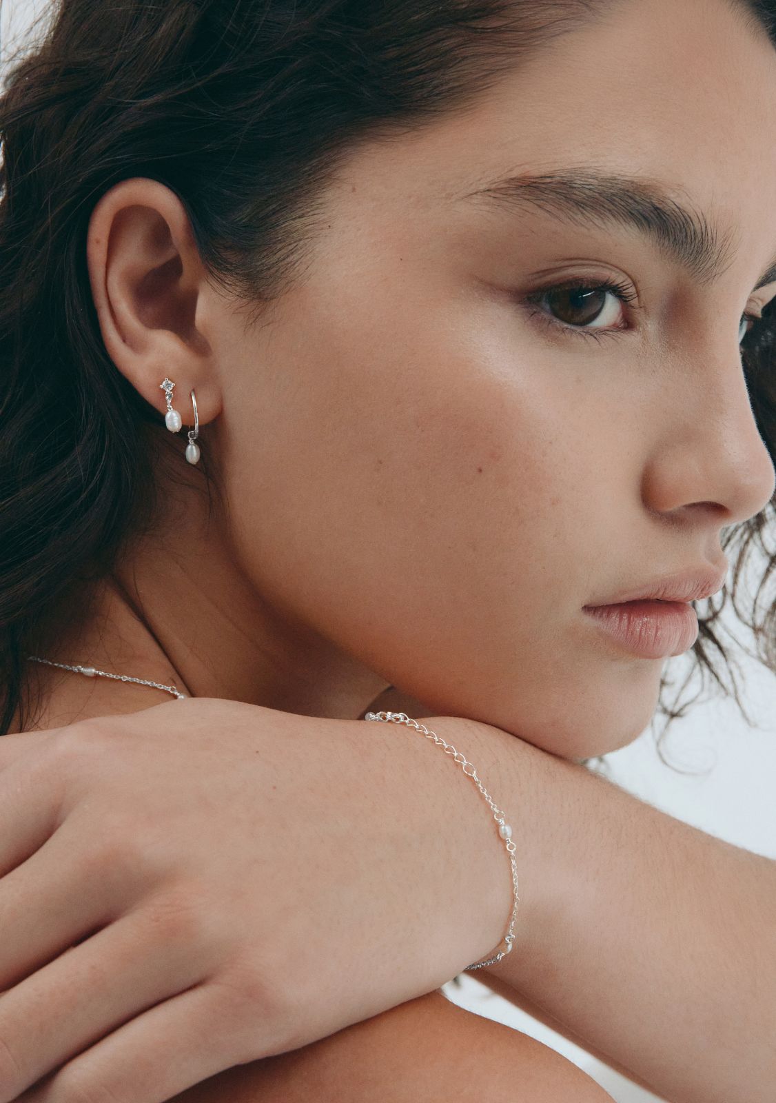 Mini Pearl Hoops - Silver