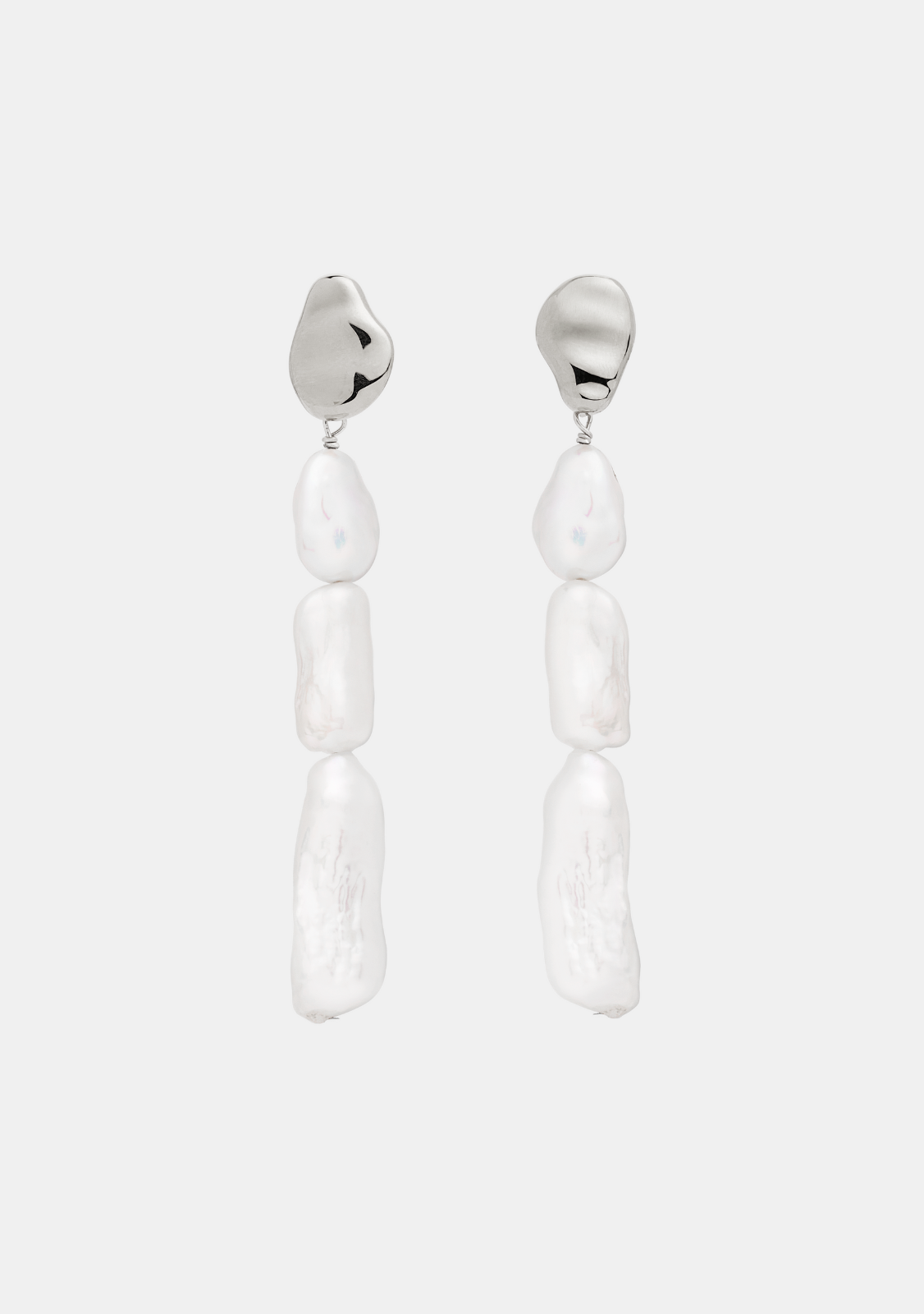 Cielo Long Pearl Drop Earrings - Silver