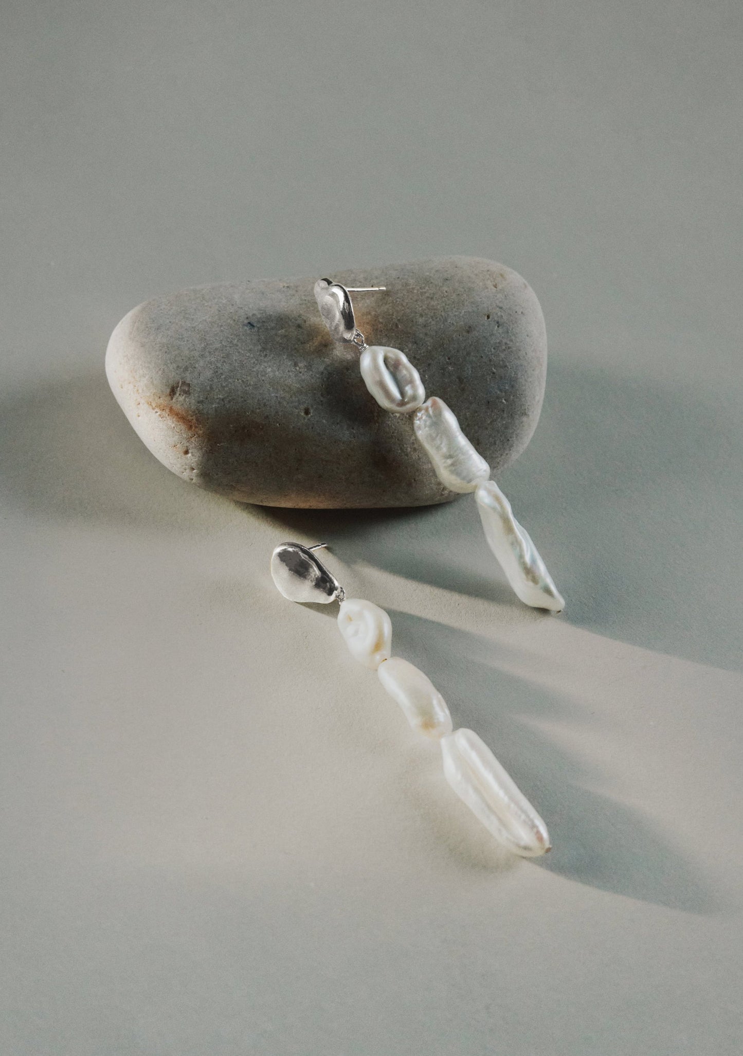 Cielo Long Pearl Drop Earrings - Silver