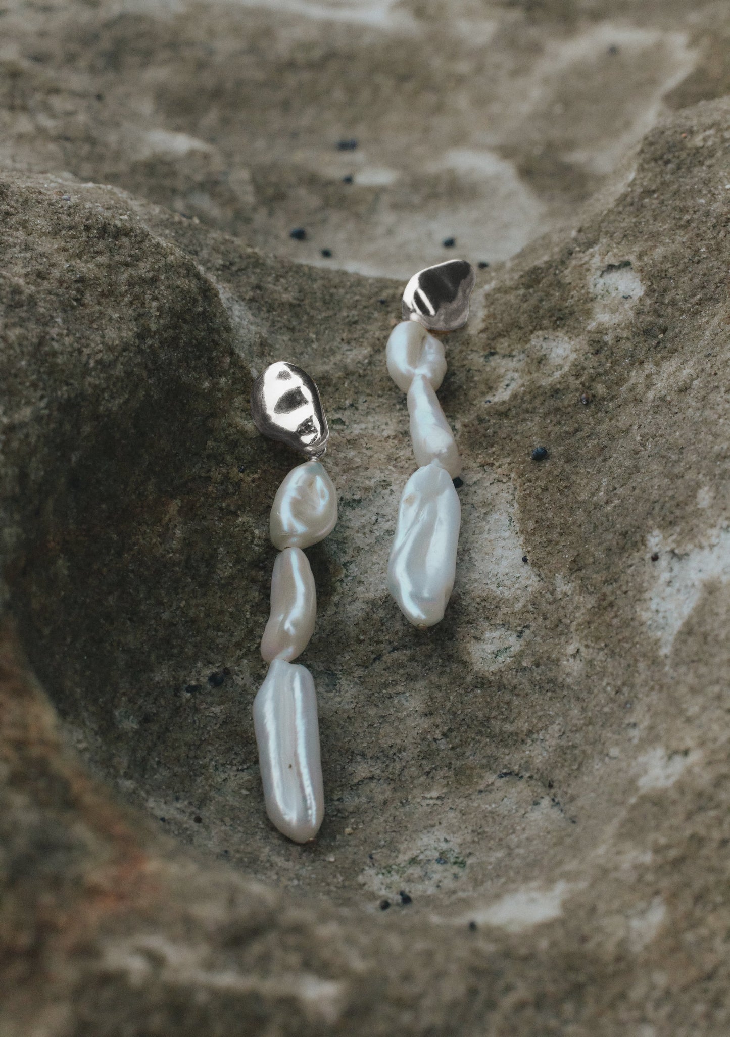 Cielo Long Pearl Drop Earrings - Silver