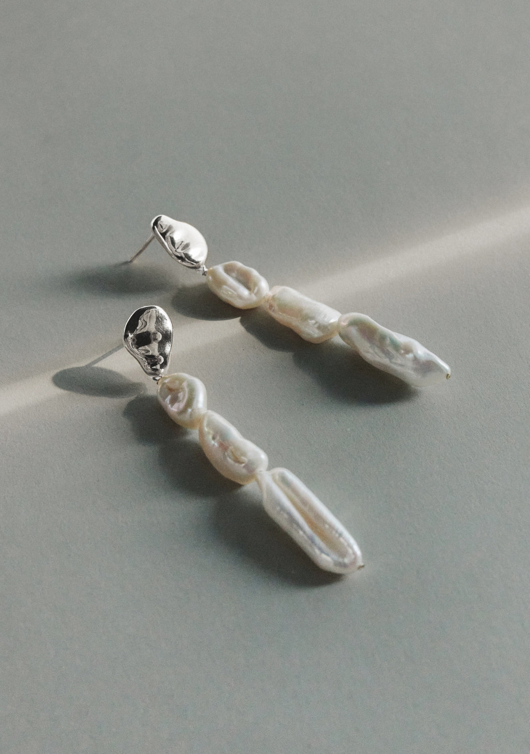 Cielo Long Pearl Drop Earrings - Silver