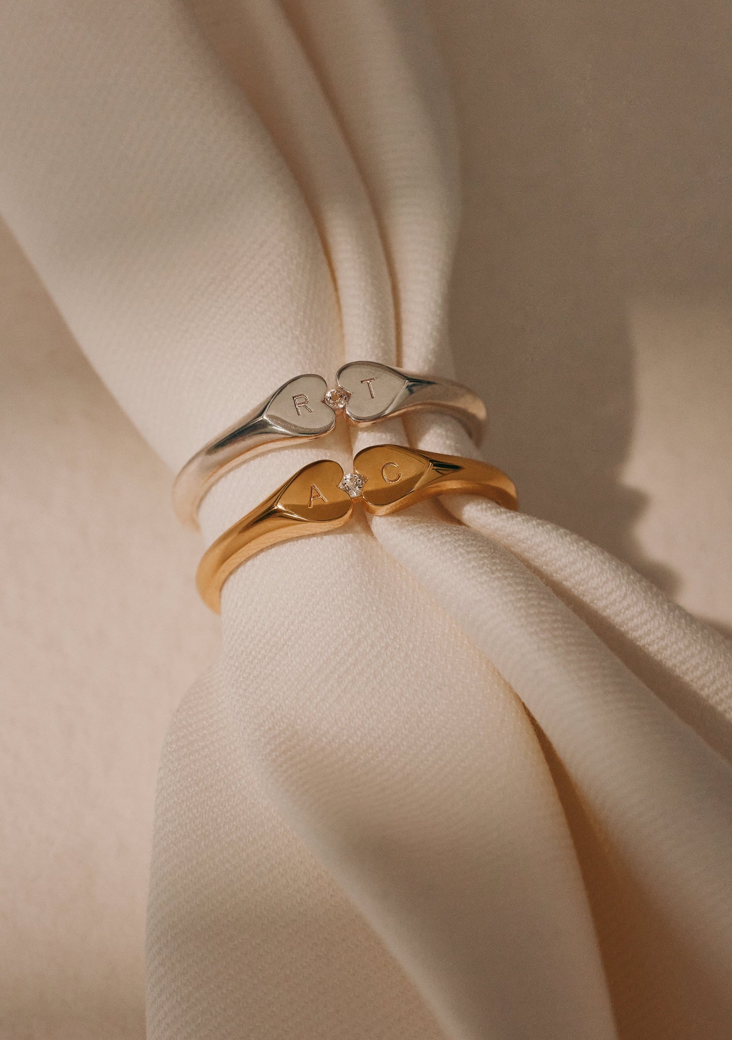 Heart Connection Signet Ring - Silver