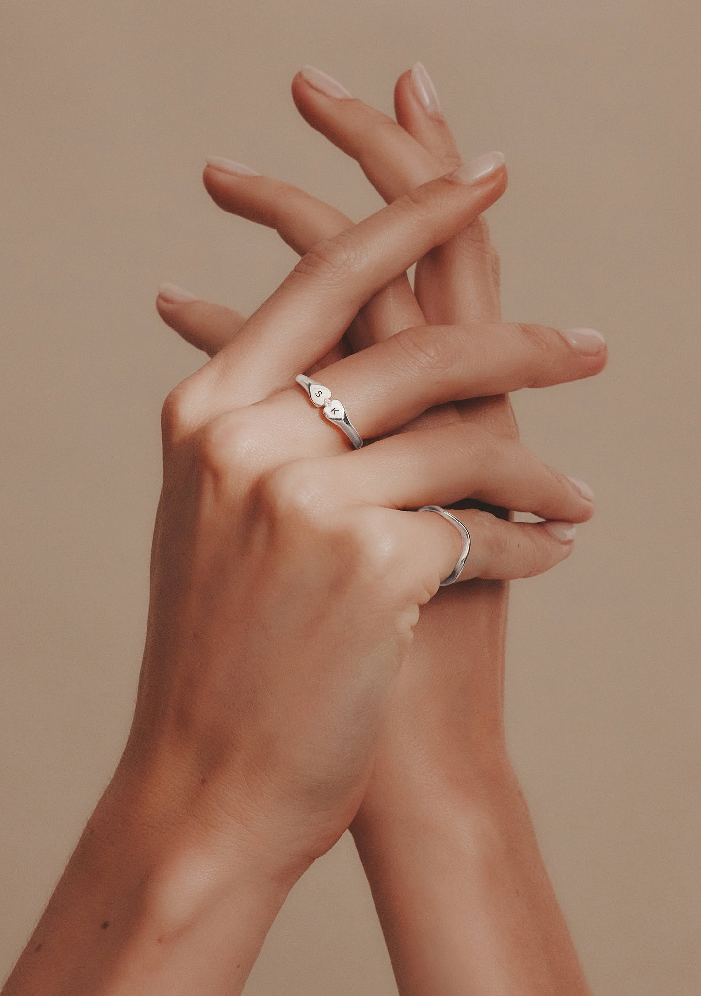 Heart Connection Signet Ring - Silver