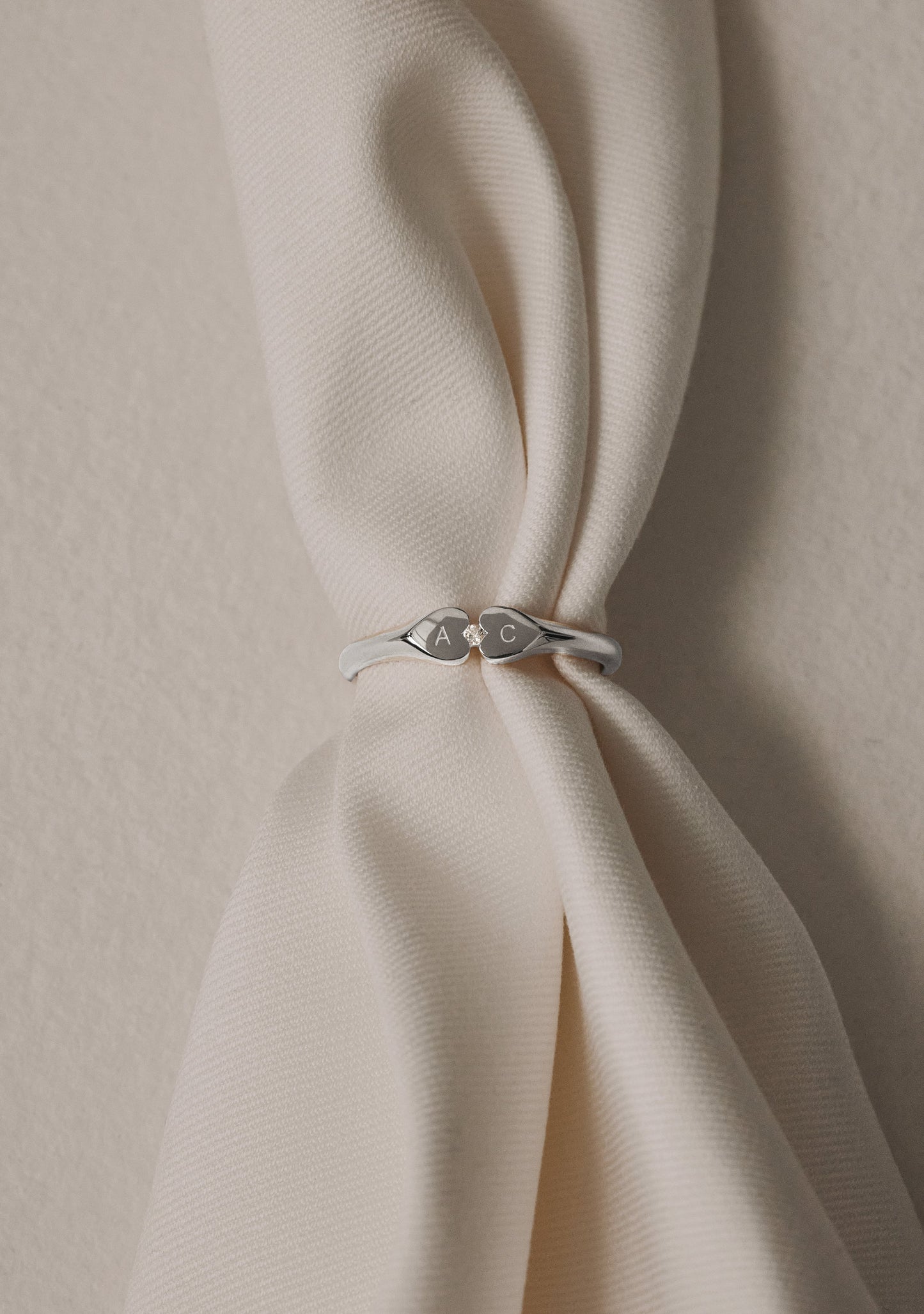 Heart Connection Signet Ring - Silver