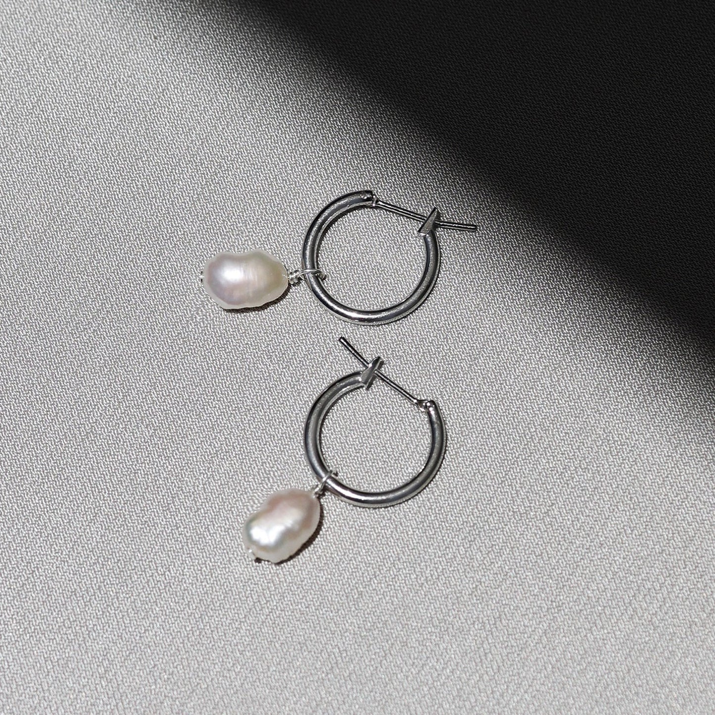 Mini Keshi Pearl Hoops - Silver