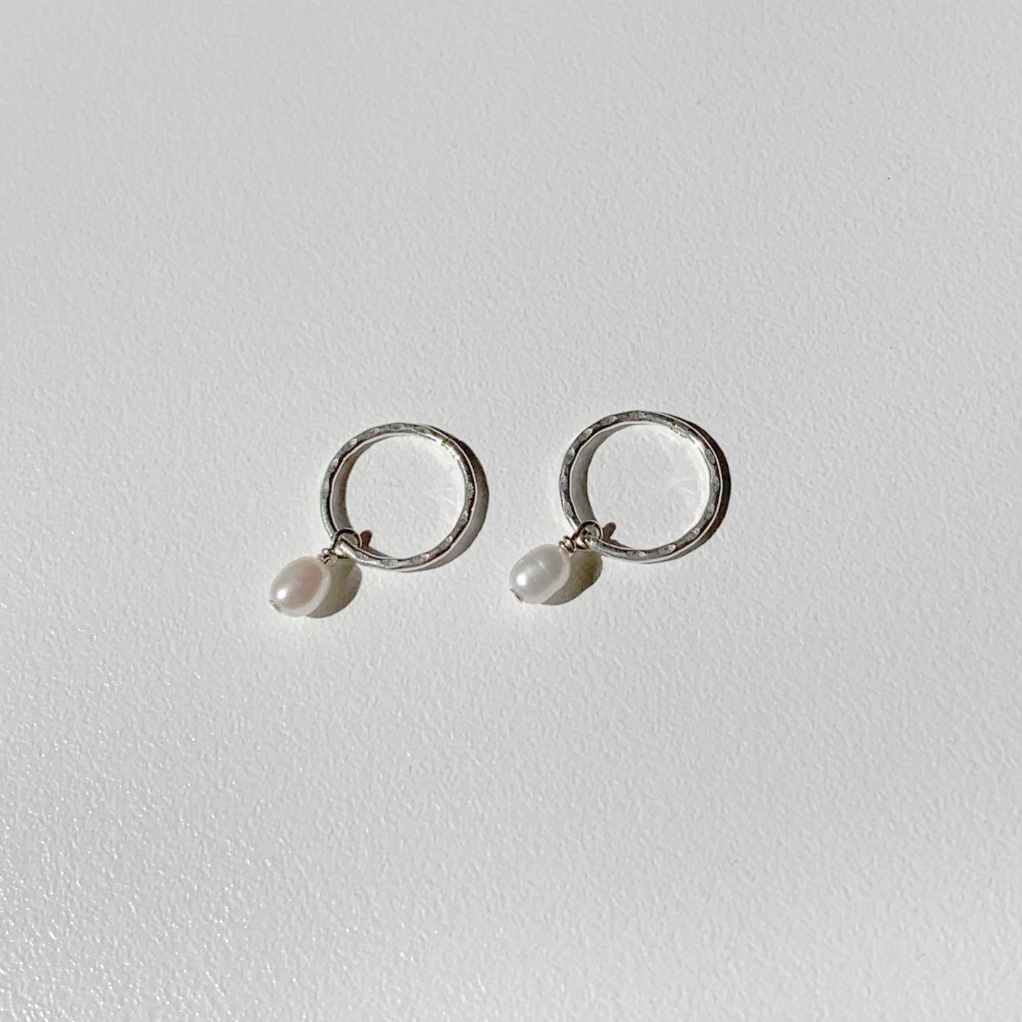 Mini Pearl Hoops - Silver