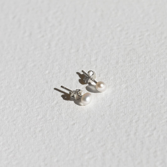 Mini Pearl Studs - Silver