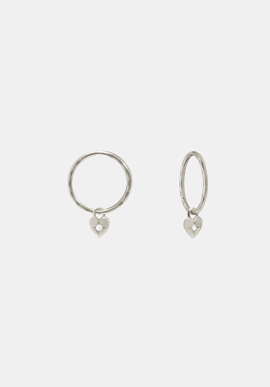 Mini Heart Hoops - Silver