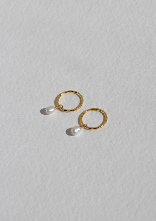 Mini Pearl Hoops - Gold