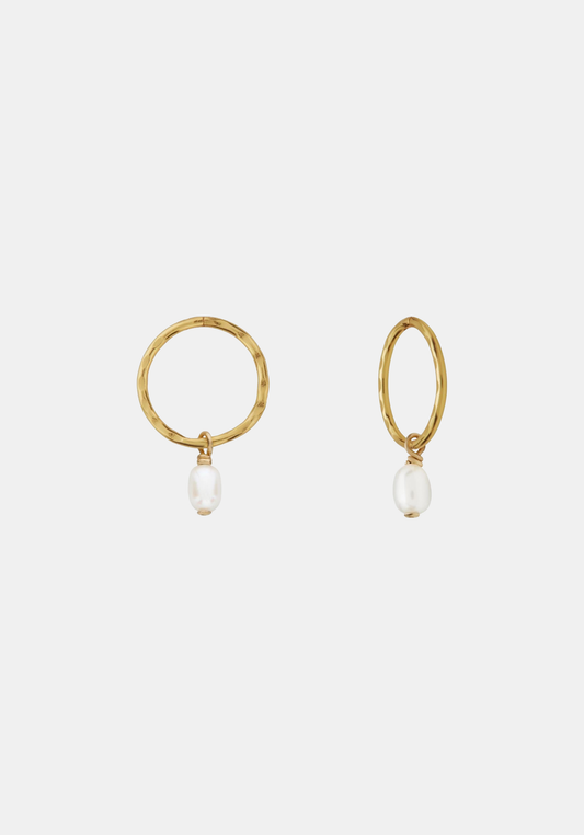Mini Pearl Hoops - Gold