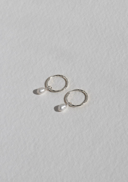 Mini Pearl Hoops - Silver