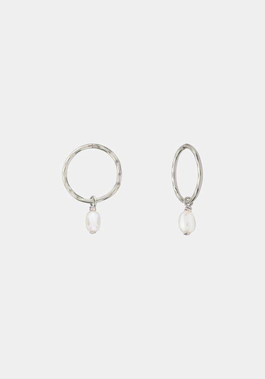 Mini Pearl Hoops - Silver