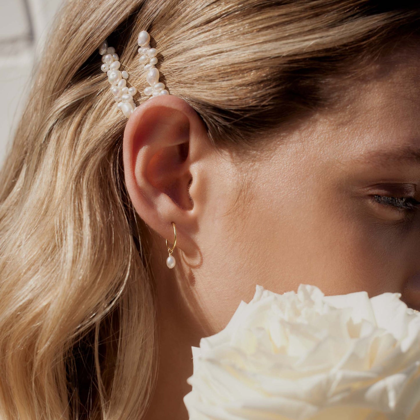 Mini Pearl Hoops - Gold