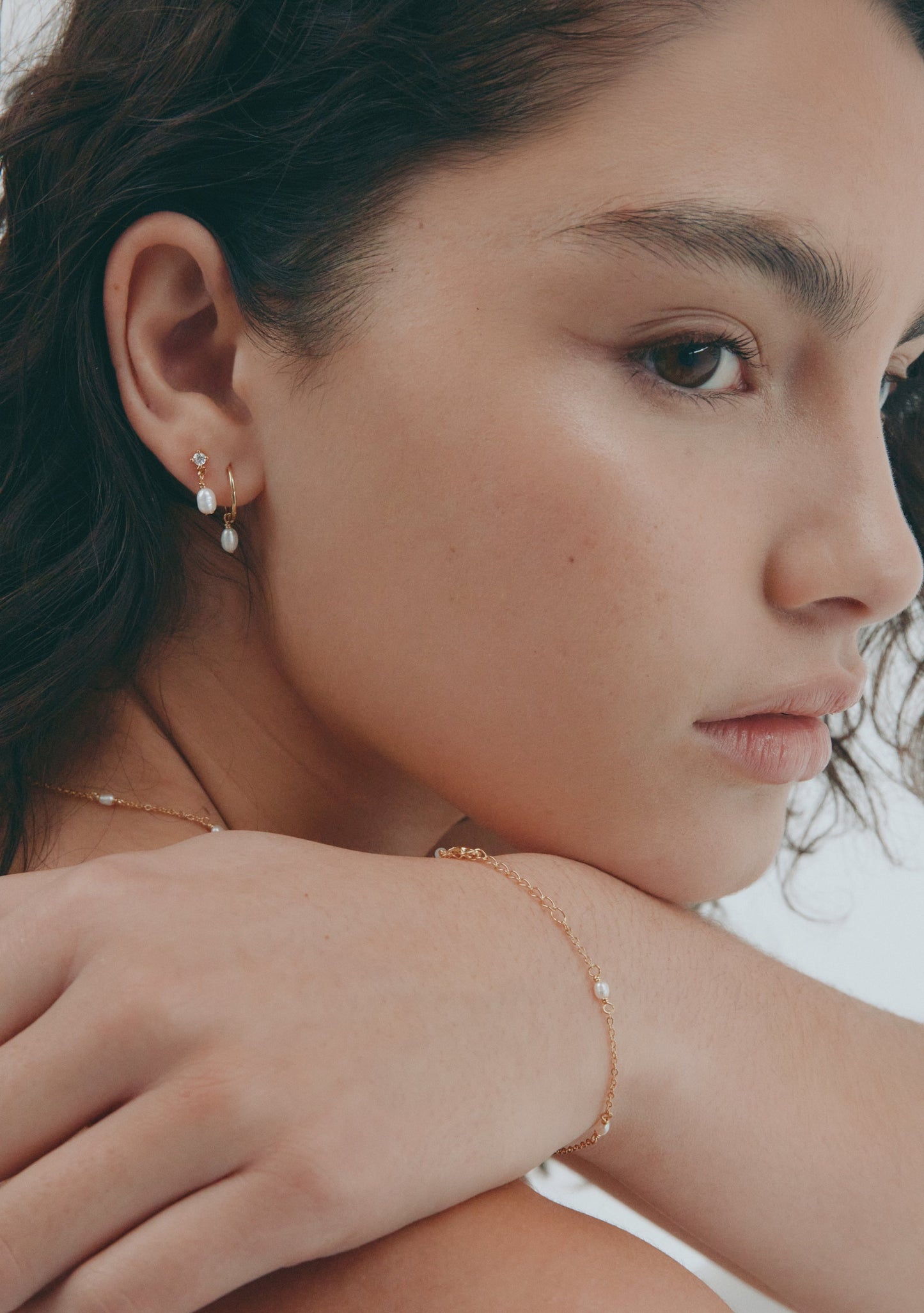 Mini Pearl Hoops - Gold